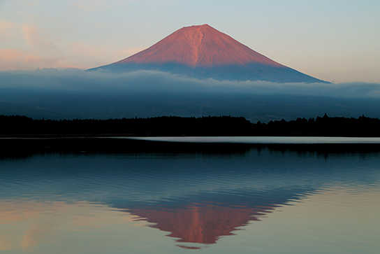Red Mount Fuji with reflection, duller colours