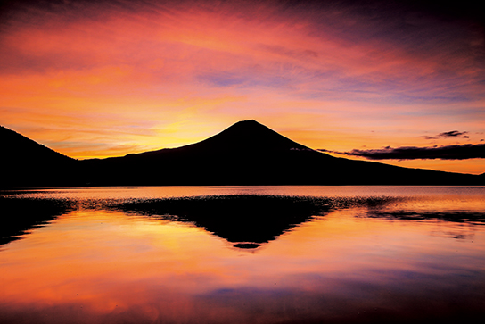 Mount Fuji silhouette at sunset