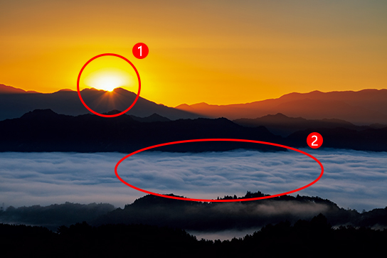 Image of sea of clouds with markings