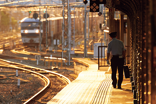 Train station scene with blown highlights