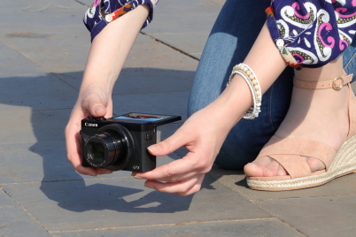 PowerShot G7 X Mark III shooting low angle with tilting monitor