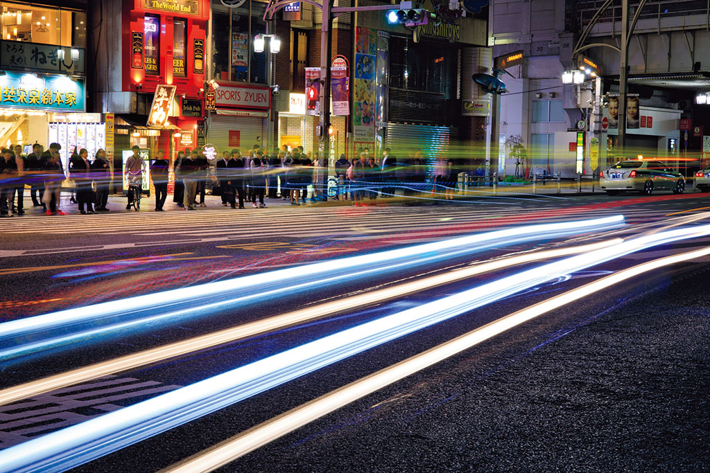 Light trails on the street at night
