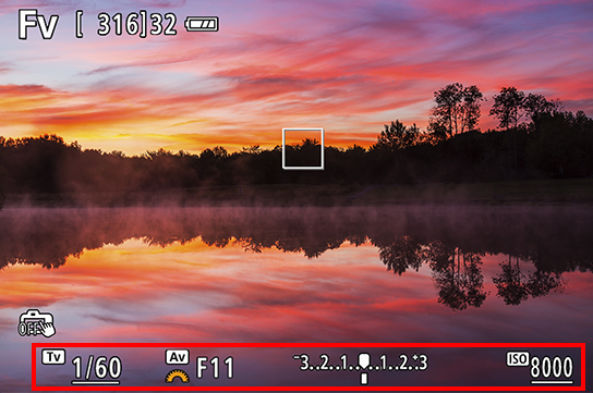 Screenshot of Live View preview/viewfinder in Fv mode