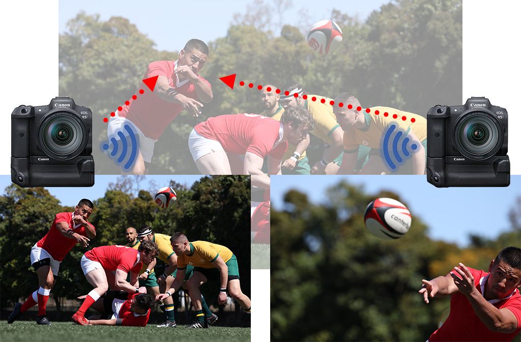 Wireless linked shooting with multiple cameras in sports