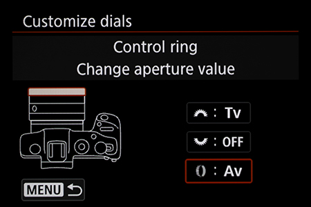 EOS RP control ring customisation menu