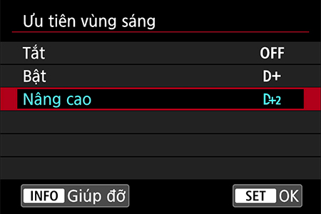 Trình đơn Canon Highlight Tone Priority