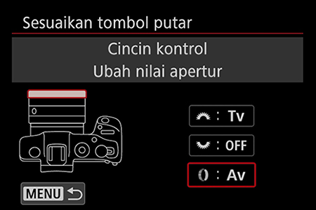 Menu penyesuaian control ring EOS RP