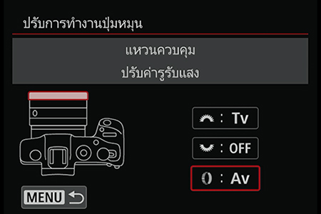 เมนูการกำหนดค่าวงแหวนควบคุมด้วยตัวเองของกล้อง EOS RP