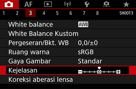 Kejelasan pada menu shoot EOS R5