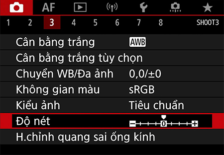 Độ rõ trên trình đơn chụp của EOS R5