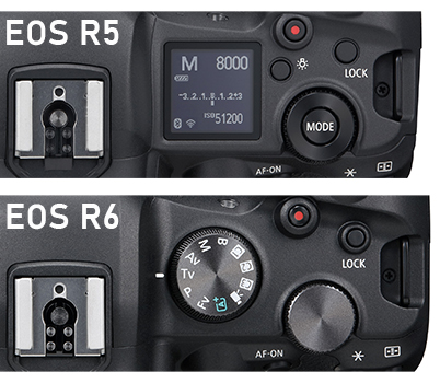 Mode dial on EOS R6, mode button on EOS R5
