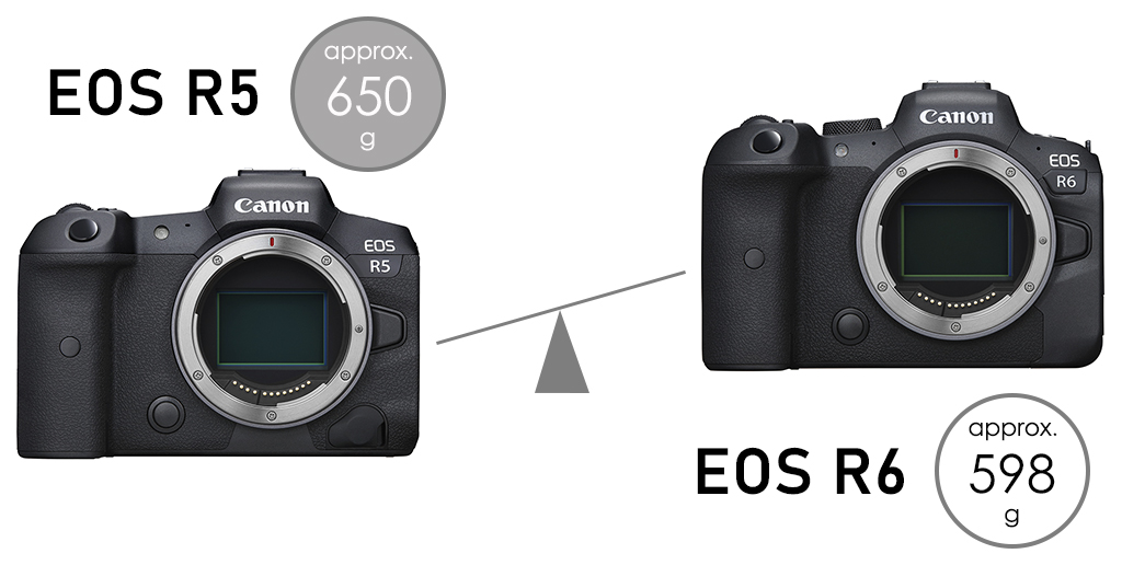 EOS R5 and EOS R6 weight difference