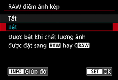 Trình đơn Dual Pixel RAW của Canon