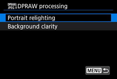 EOS R5 DPRAW processing menu