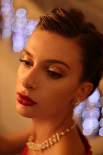 Close-up portrait with background bokeh lights