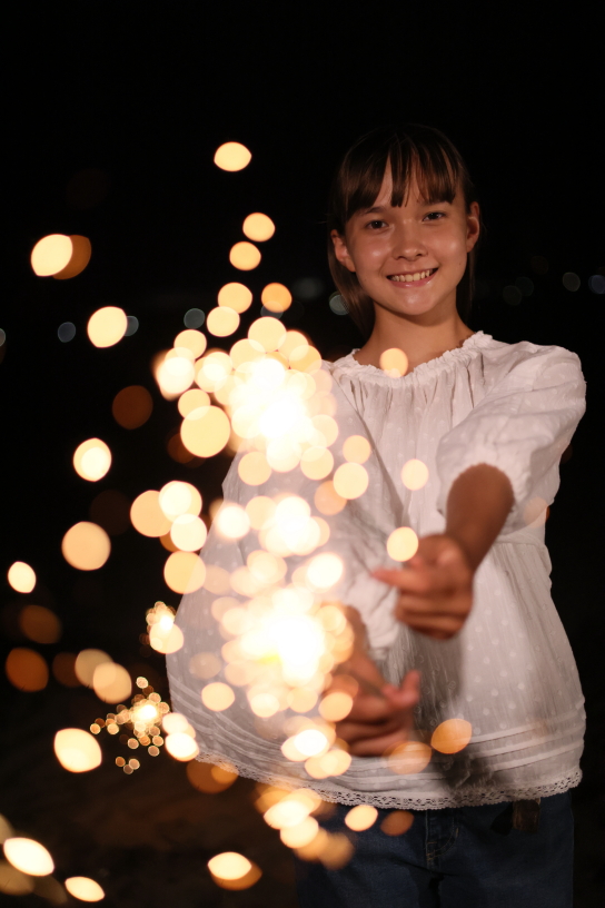 Portrait with front and back bokeh lights