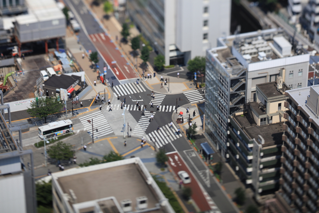 Cross junction surrounded by buildings
