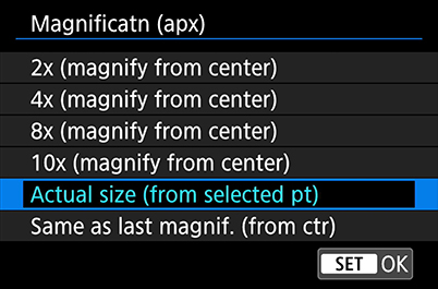 Magnification (apx) menu+