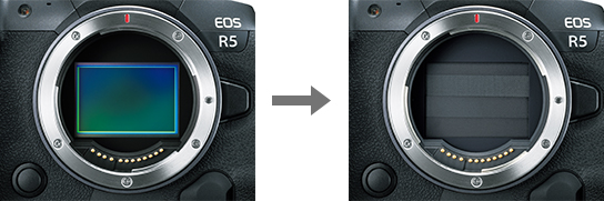 EOS R5 shutter open and shutter closed