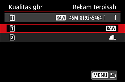 Image quality menu (perekaman 2 kartu)