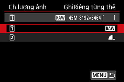 Trình đơn chất lượng hình ảnh (ghi 2 thẻ)