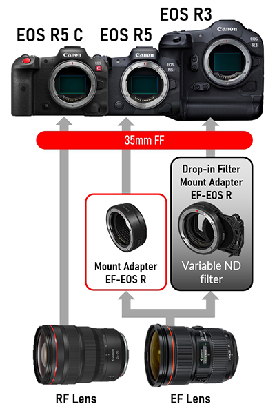EOS R5, EOS R5 C and EOS R3 mount adapter and lens compatibility