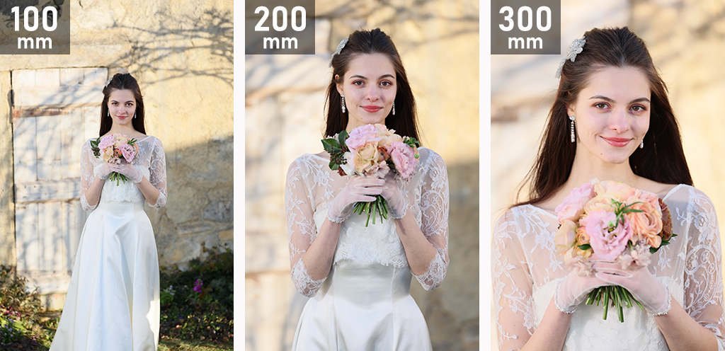 Portrait shot on RF100-300mm f/2.8L IS USM at 100mm, 200mm, and 300mm showing bokeh and crop