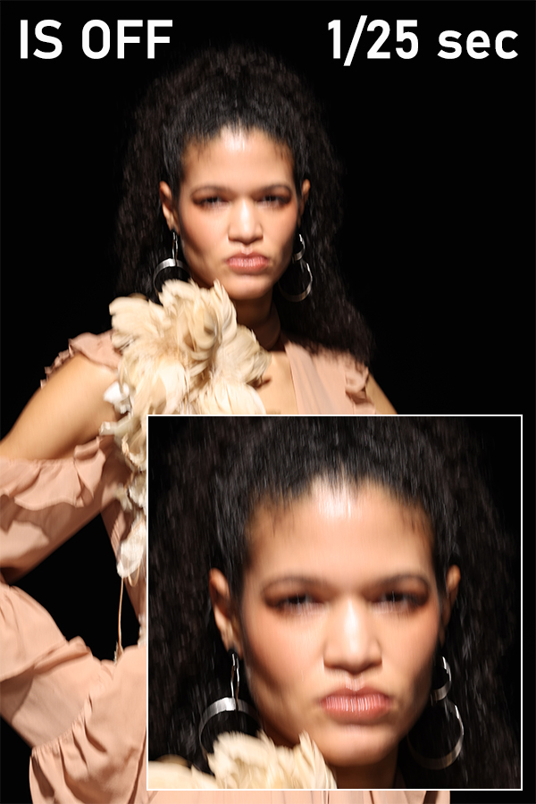 Fashion portrait at 1/25 sec with camera shake (IS Off)