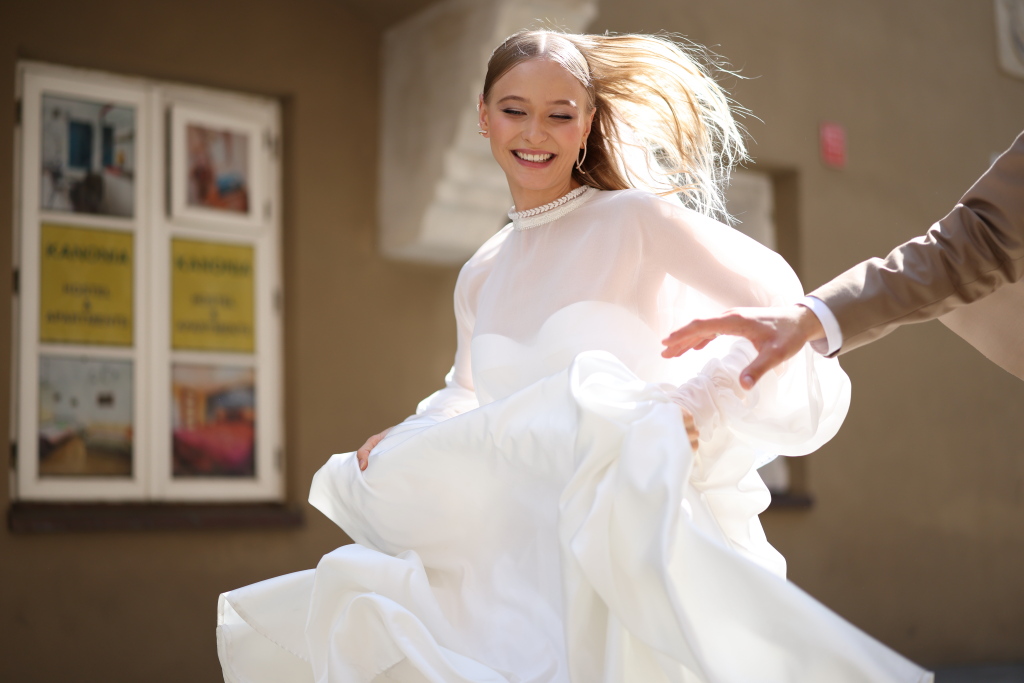 Bride running