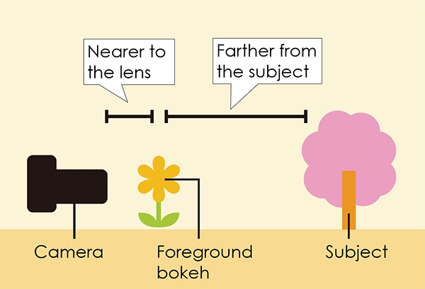 Ideal distance between camera, subject, and foreground bokeh object