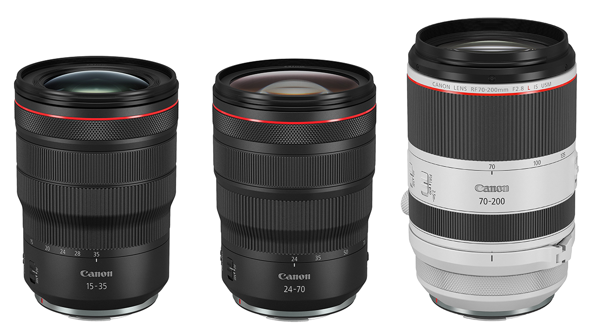 Rf15-35mm f/2.8L IS USM, RF24-70mm f/2.8L IS USM, and RF70-200mm f/2.8L IS USM